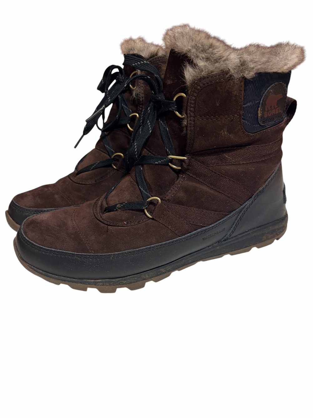 Sorel Tivoli Suede Waterproof Warm Winter Rain Snow Boots Brown Cozy Faux Fur 10